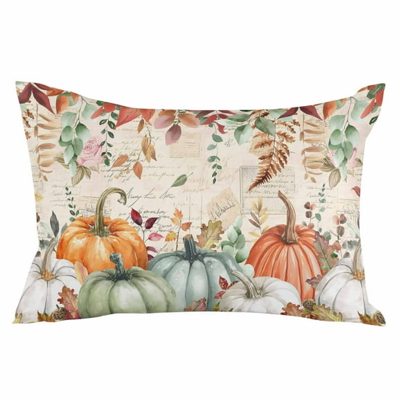 Orange Green Pumpkin Fall Throw Pillow Cover 20 x 26 Inch Decorative Pillow Cover Thanksgiving Leaves Farmhouse Lumbar Pillowcase Seasonal Rectangle Cushion Case for Couch Sofa Bed Living Room