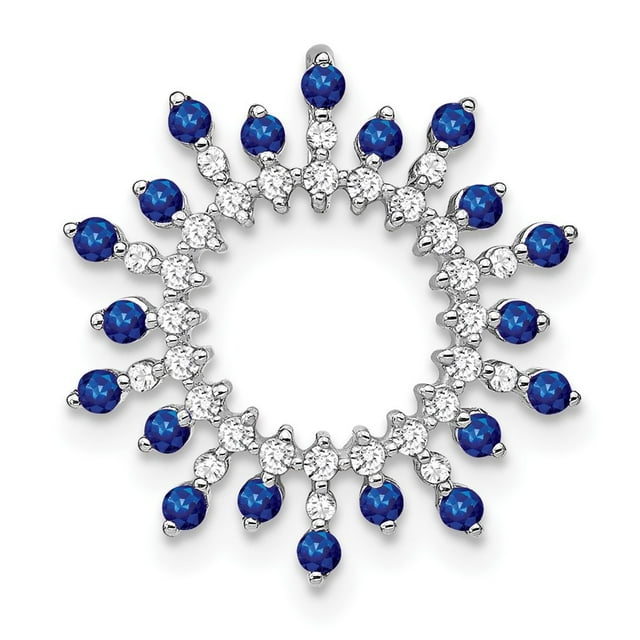 Diamond2Deal 14K White Gold Sapphire and Diamond Snowflake Chain Slide Pendant for Women (L- 0.72 inch, W- 0.72 inch)