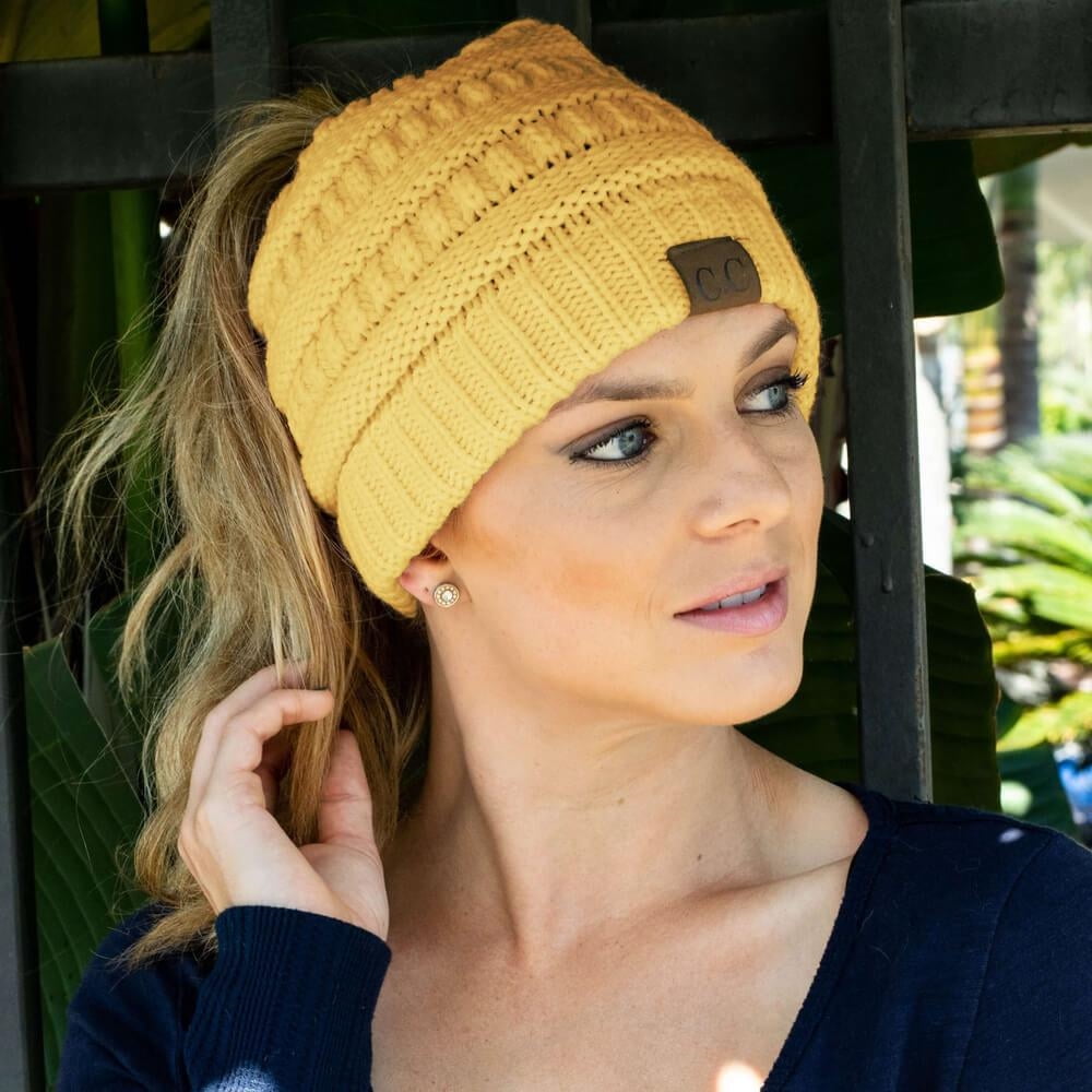 Womens Ponytail Beanie Hat, Fashion 