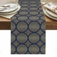 thumbnail image 2 of Abstract Floral Table Runner, Vintage Navy Blue Moroccan Circle Geometric Art Cotton Linen Kitchen Table Decoration Washable Dining Tabletop Runners for Home Party Decor 13x72 Inches, 2 of 9
