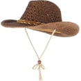 thumbnail image 2 of Straw Cowboy Hat Wide Brim Sun Hat Cowgirl Summer Panama Hat with Chin Strap Men Women KidTravel Outdoor Famliy Hat, 2 of 7