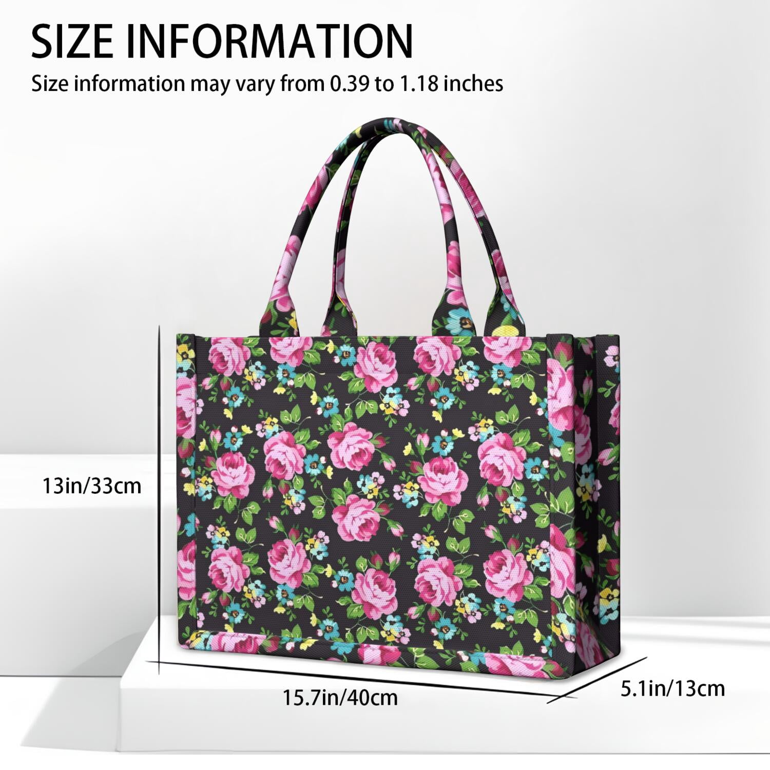 Large Capacity Tote Bag,Pioneer Flower Floral Print Pattern Handbag Fashion Luxury Tote Bag,15.7"x13"x 5.1" Inches,Laptop Compatible