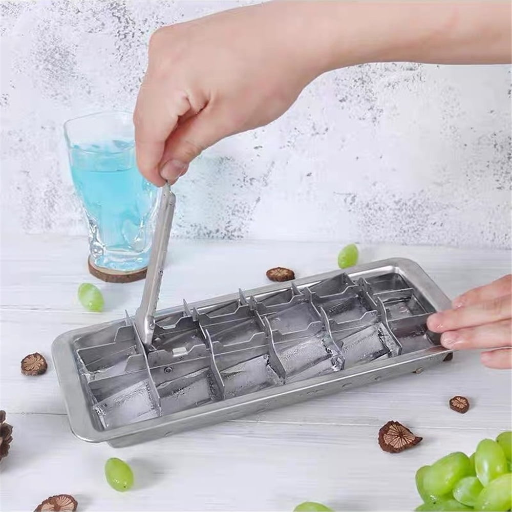 Vintage Kitchen Ice Cube Tray – 18 Slot Ice Cube Maker with Easy Release Handle – Stainless Steel（silvery）