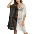 thumbnail image 2 of Women's Color Block Crochet Swimsuit Cover Up Hollow out Sheer Knit Beach Dress Swimsuit Coverup for Women Tank Dress Black One Size, 2 of 8