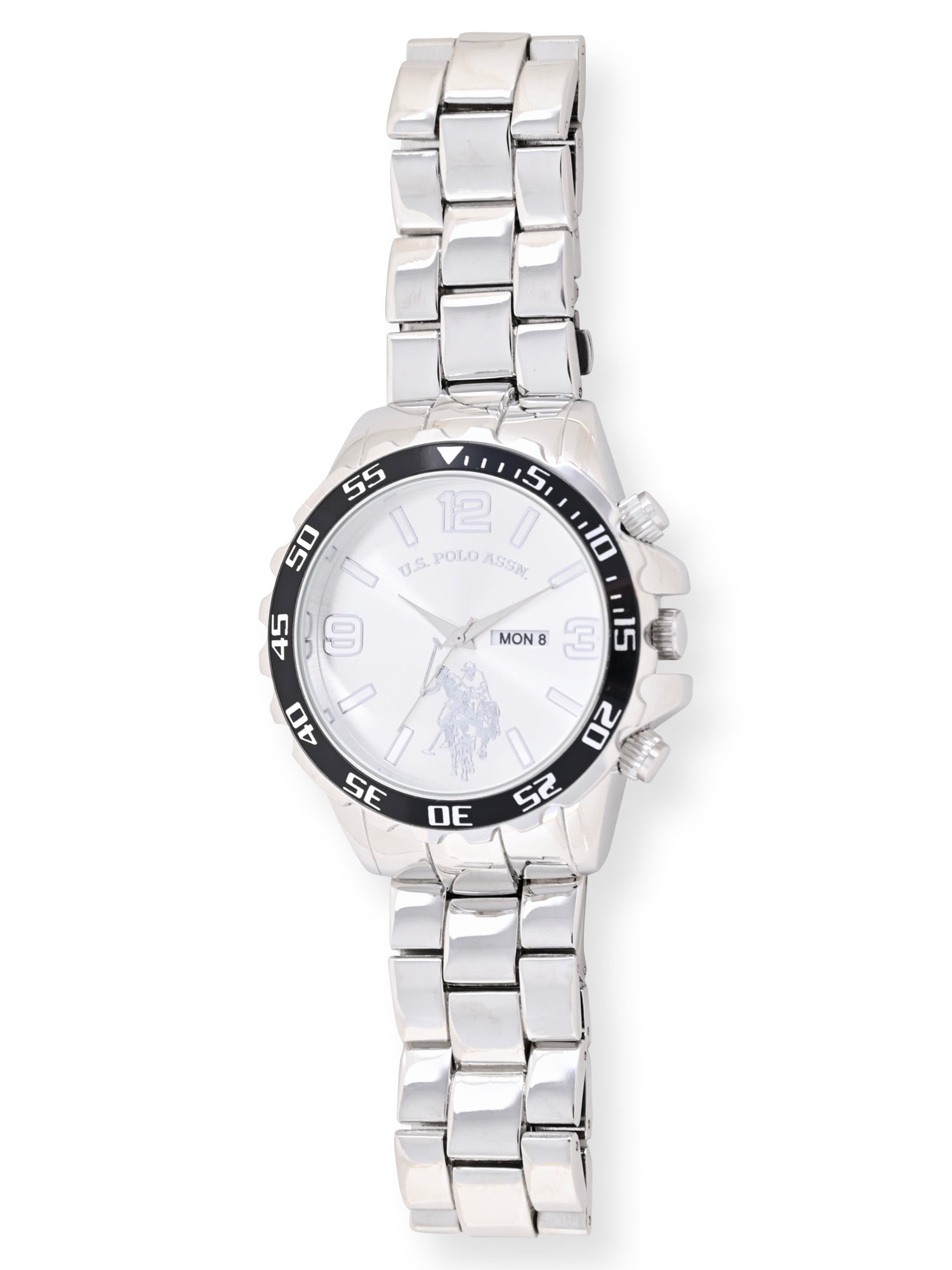 U.S. Polo Assn. Adult Male Analog Watch in Silver with Sports Bezel in One Size (USC80689WM)