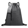 thumbnail image 1 of Dalazy Drawstring Packable Backpack Earphone Hole Adjustable Card Water Bottle Headset Storage Bag Outdoor Camping Bags Organizer Light Grey, 1 of 8