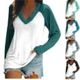 thumbnail image 1 of EQWLJWE Women's Raglan Sleeve Baseball Tee Loose Blouse Patchwork Henley V Neck Baseball Tee Shirt Top Plus Size Fall Clothes Christmas Tops, 1 of 4