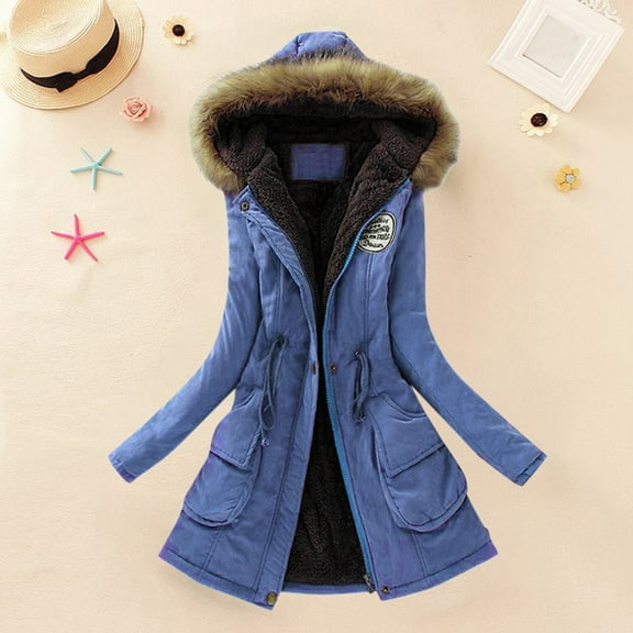 UTTOASFAY Coat Winter Womens Warm Coat Hooded Jacket Slim Winter Outwear Coats Dark Blue XXXL