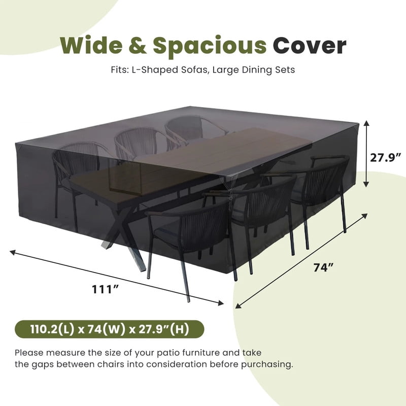 Kelno 600D Patio Furniture Cover Waterproof UV Resistant Outdoor Sofa Cover with Air Vents Windproof Straps, Black