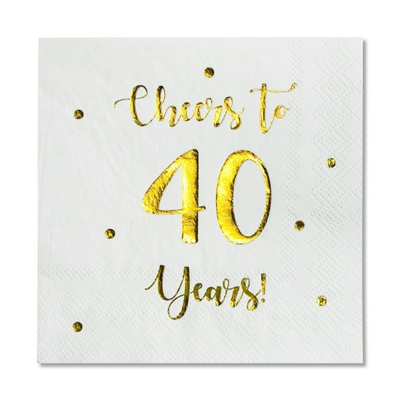 Cheers to 40 Years Cocktail Napkins | Happy 40th Birthday Decorations for Men and Women and Wedding Anniversary Party Decorations | 50-Pack 3-Ply Napkins | 5 x 5 inch folded (White)