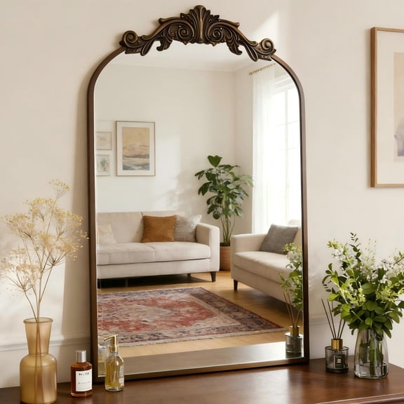 MIRSTORY 24"x38" Arched Wall Decor Mirror Vintage Banthroom Mirror, Antique Bronze