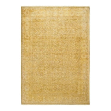 One of a Kind Hand Made Mogul Floral Wool Area Rug Green 6 x 9