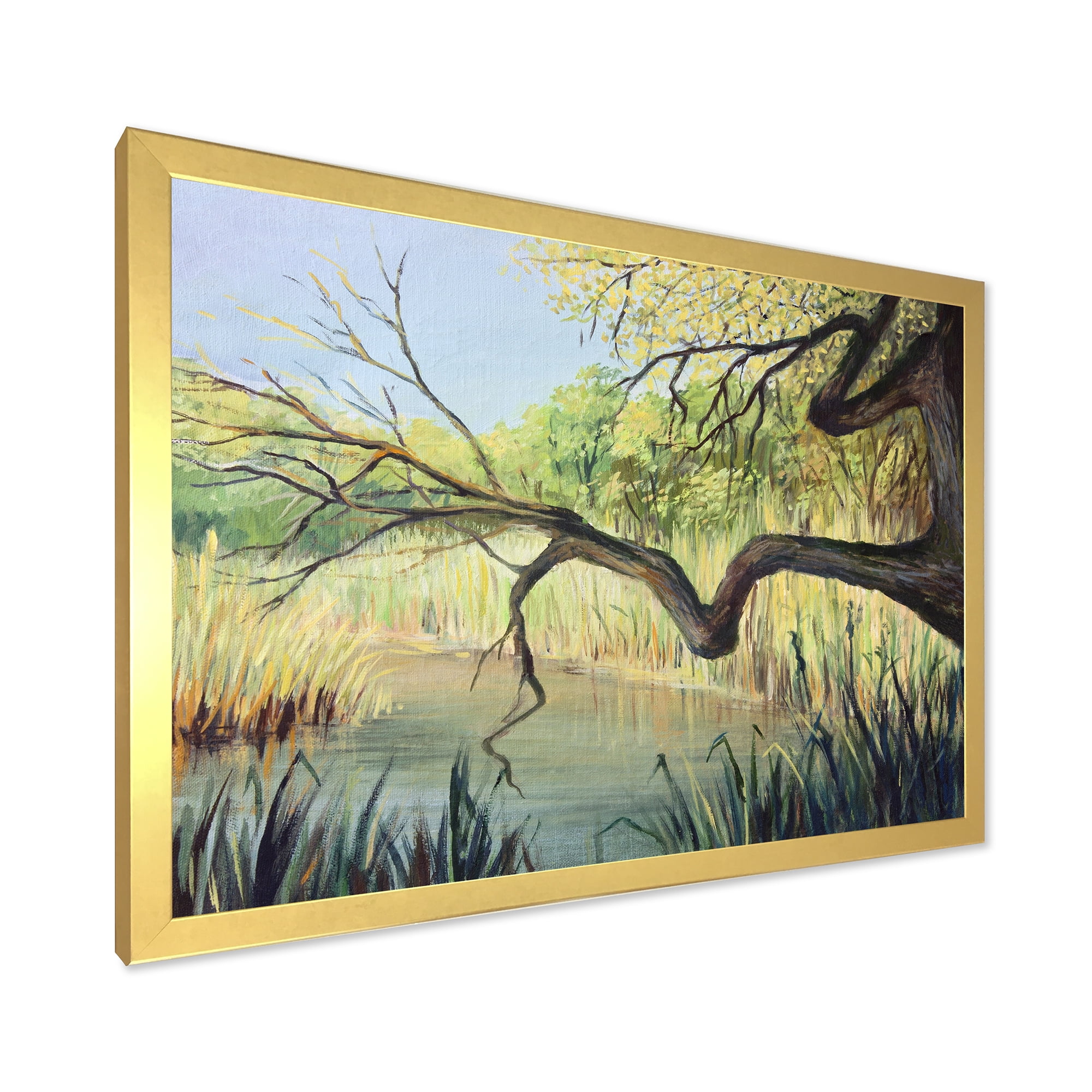 Designart 'The Lake of Silence From The Tree' Lake House Framed Art Print
