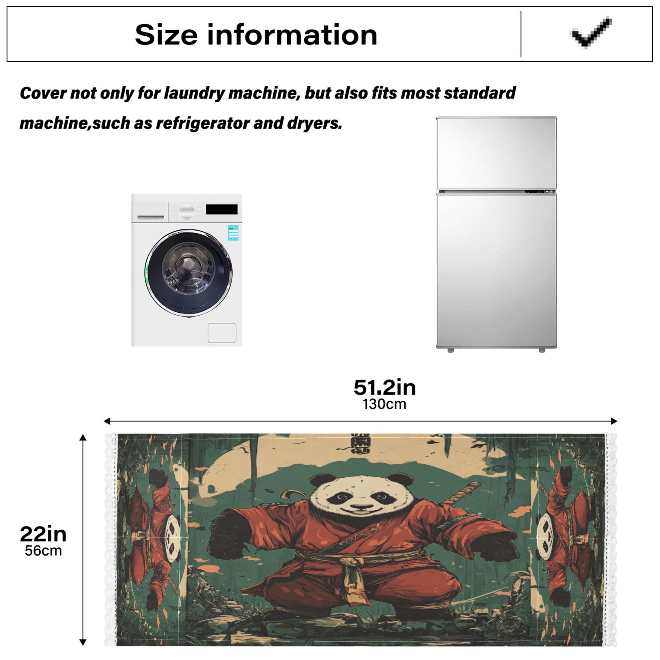 WOBOGO Samurai Panda Pattern Washing Machine Cloth Dryer Refrigerator Top Cover Protective Non-Slip Mat For Kitchen Laundry