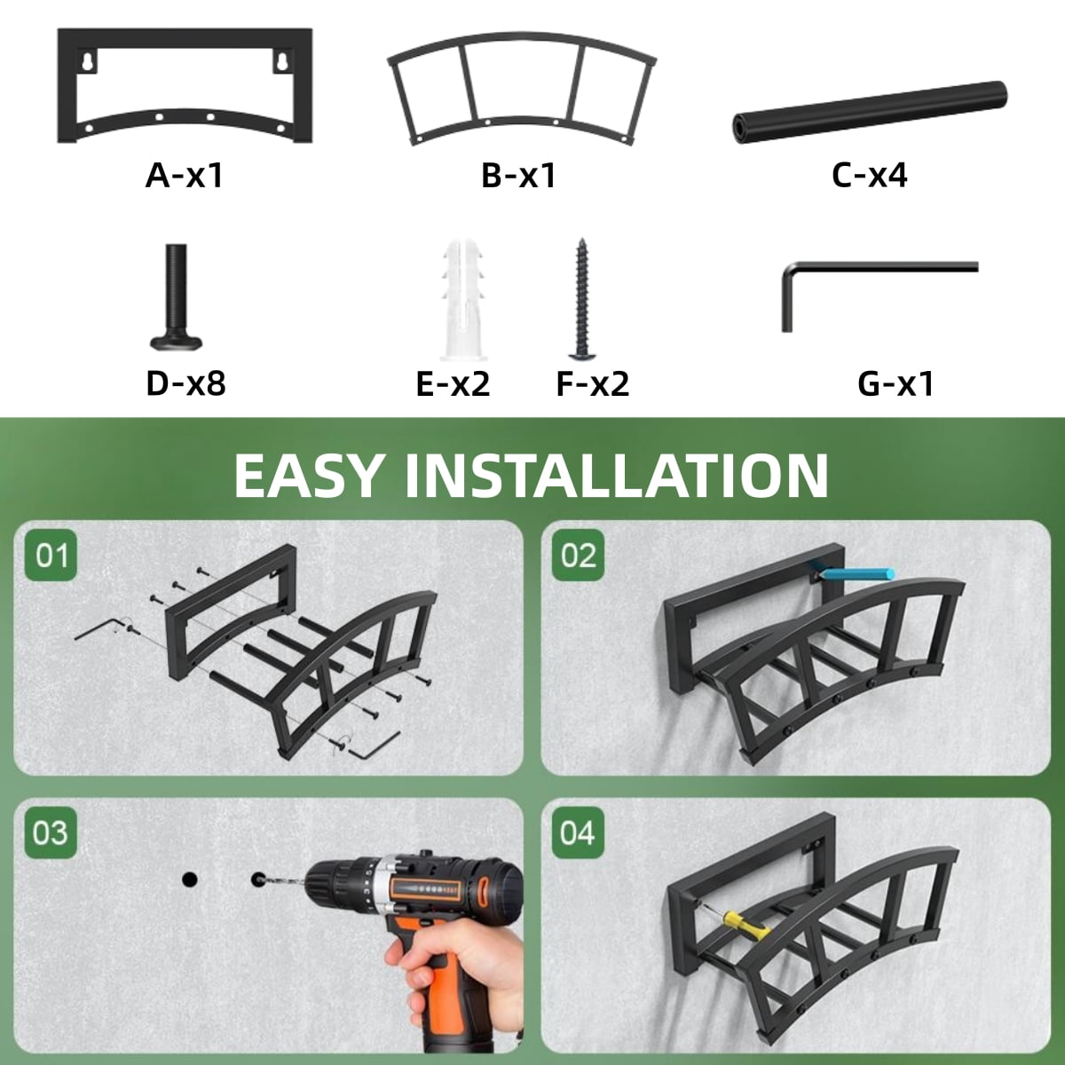 OLV Garden Hose Wall Holder,Outdoor Heavy Duty Metal Hanger,Holds 125ft/95lb Water Pipe,Sturdy Detachable Hose Storage Organizer Reel Rack