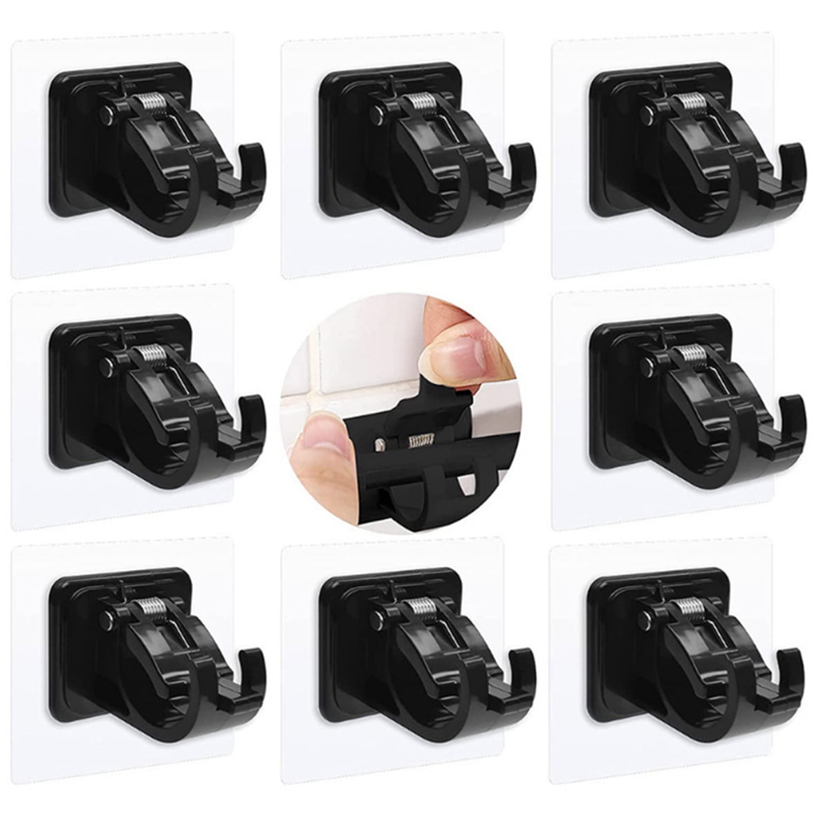 8Pcs Self Adhesive Curtain Rod Brackets No Drilling Nail-Free Curtain Rod Holder Hooks Wall Drapery Fixed Clip Hanging Rack for Bathroom Kitchen Home Hotel