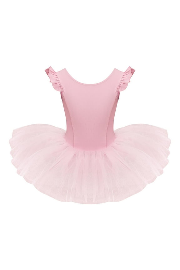 Toddler Kids Girls Ruffle Flutter Sleeve Ballet Dance Tutu Skirted Leotard Ballerina Dancewear 4-5 Years Pink