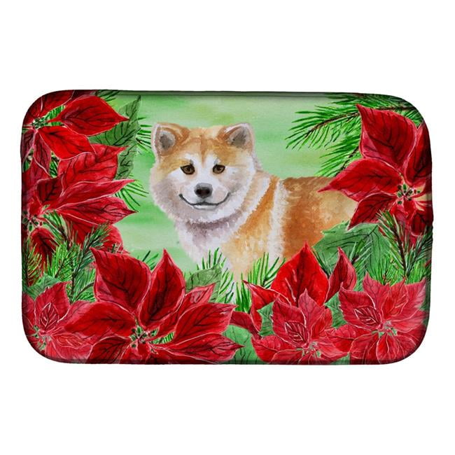 Carolines Treasures CK1326DDM Shiba Inu Poinsettas Dish Drying Mat