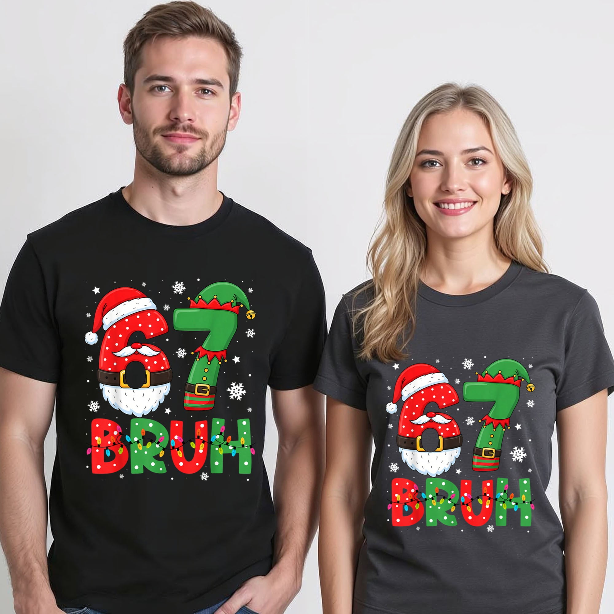 Bruh 67 Six Seven 6 7 Meme T-Shirt – Christmas Humor – Boys Santa Elf Celebration