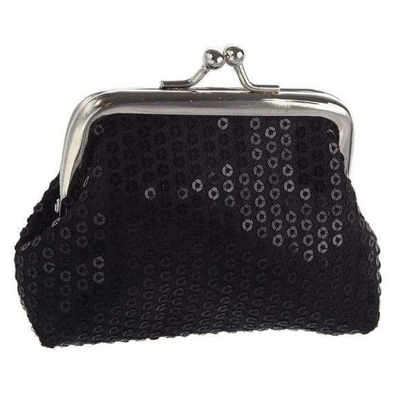Women's Sequins Coin Purse Buckle Mini Wallet(black)