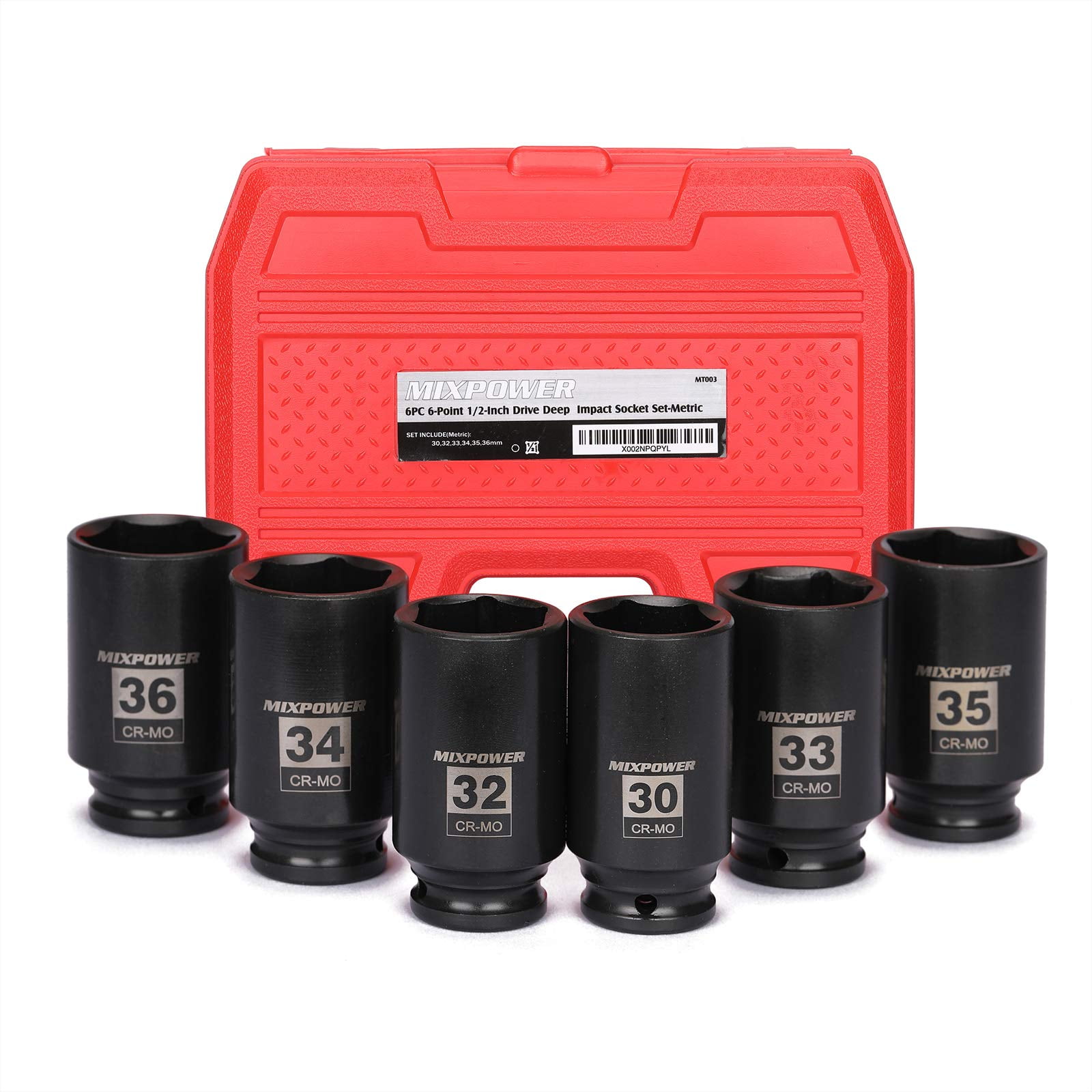 MIXPOWER 6-Piece 1/2-inch Drive Deep Impact Socket Set, Impact Grade ...