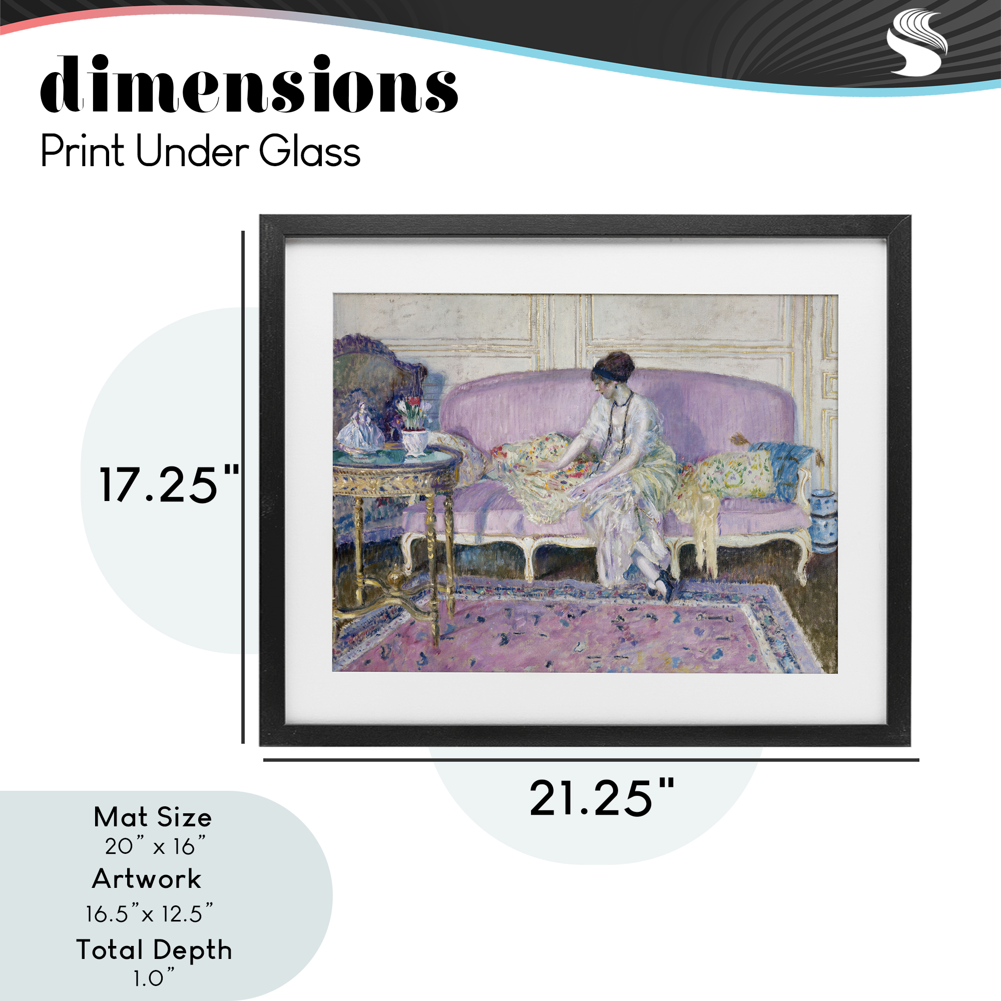 Woman Seated on Sofa Black Framed Print Under Glass, design by Wild Apple Portfolio