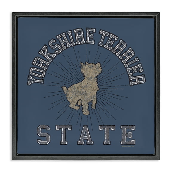 Stupell Industries Yorkshire Terrier State Novelty & Humor Painting Black Floater Framed Canvas Art Print Wall Art, 18 x 18