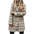 thumbnail image 2 of Usmixi Womens Winter Trench Jacket Womens Woolen Overcoat Fashion Plaid Print Button Down Lapel Blazer Coats Long Sleeve Business Suit Jacket Outwear with Pocket 2023 Trench Jacket, 2 of 3