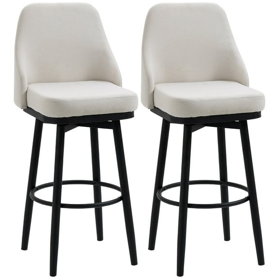 CoSoTower Bar Height Bar Stools Set of 2, Modern 360° Swivel Barstools, 29.5 Inch Seat Height Upholstered Kitchen Chairs with Steel Legs and Footrest, Cream White