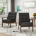 thumbnail image 3 of GDF Studio Zechariah Mid Century Fabric Tufted Club Chairs, Set of 2, Charcoal Gray and Walnut, 3 of 7