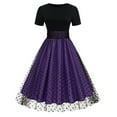 thumbnail image 2 of SWSMCLT Women's Vintage Dresses Short Sleeve Fall Party Mesh 1950s 50s 60s Polka Dot Printed Summer A Line Date Night Purple X-Large, 2 of 4