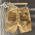thumbnail image 2 of Pantalones cortos informales de empalme a la moda con tinta salpicada, pantalones de cinco cuartos de algodón puro con personalidad, rectos y holgados para hombre, 2 of 5