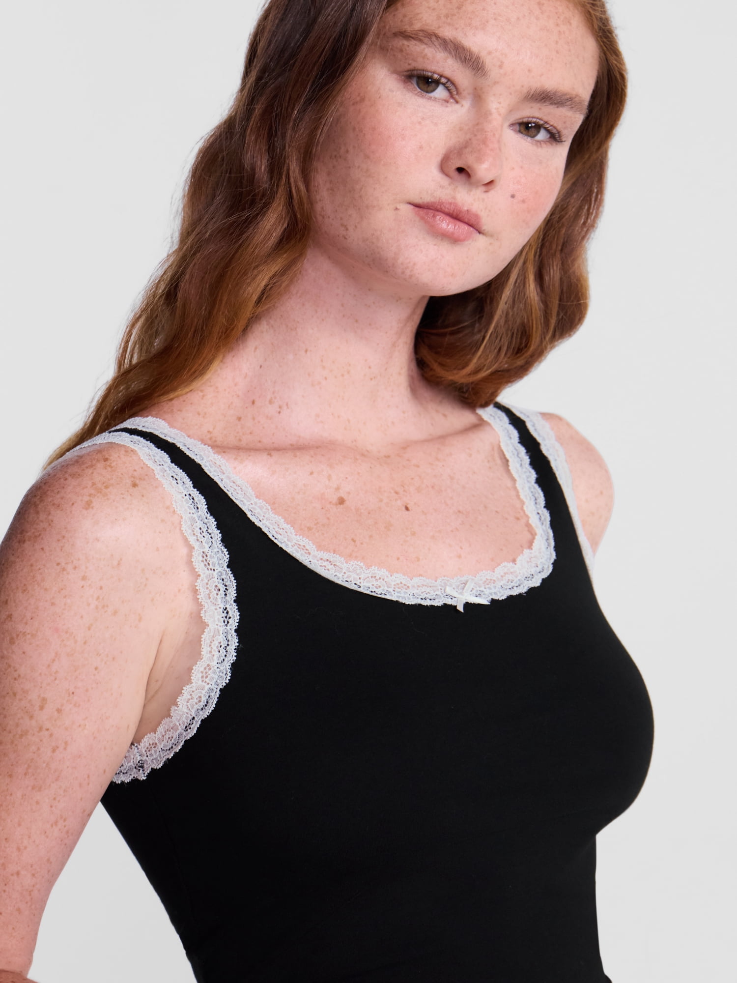 No Boundaries Cotton Blend Jersey Sleep Lace Tank Top, Women’s XXS-3X
