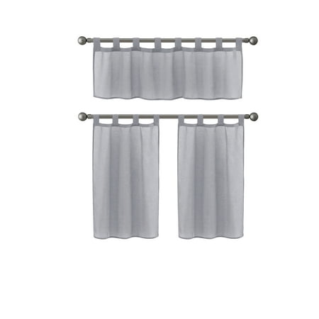 Mainstays Light Filtering Kitchen Tier Set, 3-Pieces, Grey, 56"x36"