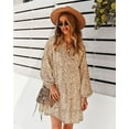 thumbnail image 2 of V Neck Bishop Sleeve Cheetah Print Tunic Dress Above Knee Length, 2 of 3
