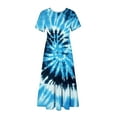 thumbnail image 7 of Penkiiy Women's Summer Casual Short Sleeve Crewneck Tie-dyed Print Dress Casual Flowy Tiered Maxi Beach Dress With Pockets 2XL Light Blue, 7 of 7