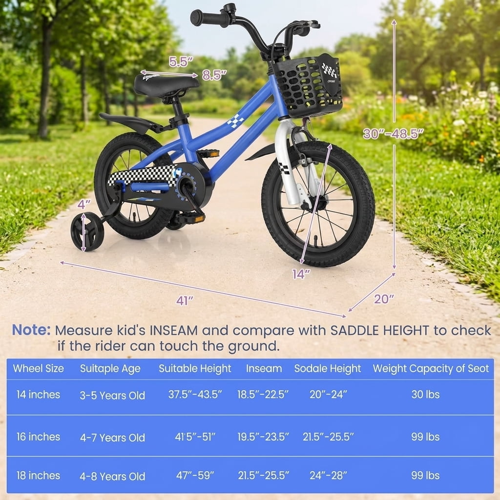Redsmile Kids Bike 14 Inch with Training Wheels for Boys Girls Ages 3-5 Years Old, Toddler Bicycle with Adjustable Seat, Handbrake and Carbon Steel Frame for 37.5-43.5 Inch Riders, White