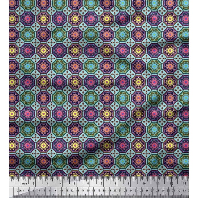 Soimoi Polyester Crepe Fabric Floral Mandala Print Fabric by The Yard 52 Inch Wide