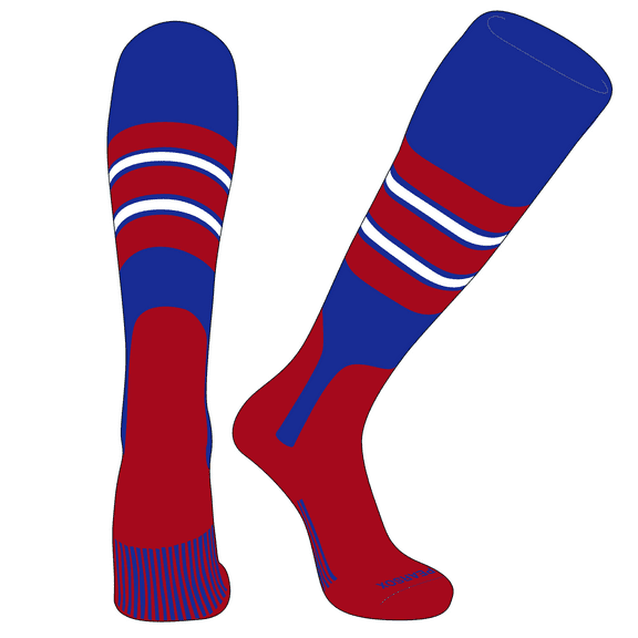 PEAR SOX OTC Baseball Softball Stirrup Socks (E, 7in) Royal, Red, White, Red (S)