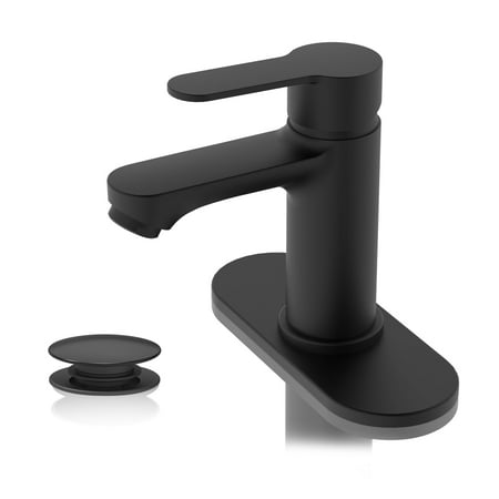 belz bathroom faucet, single handle matte black sink faucet for 1 or 3 hole installation, modern lead-free metal vanity faucet with pop-up drain & supply hoses matte black
