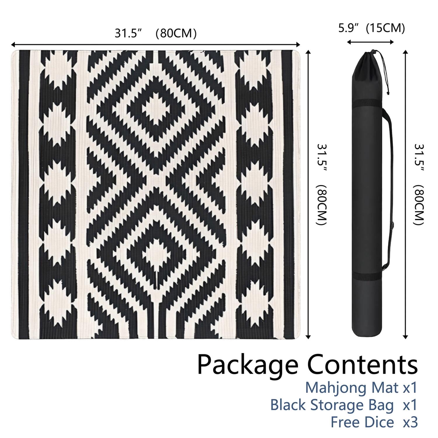 Premium Boho Print Large Rubber Game Mat 31.5x31.5 Inch Mahjong Table Cover Features Non-Slip Backing and Noise Dampening for Cards and Board Games