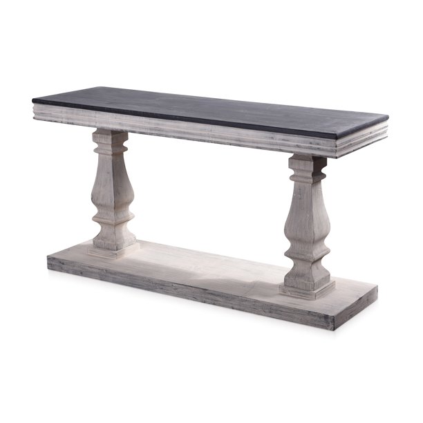 Abernathy Rectangular Console Table with Candlestick Pillar Stand Black, White Finish