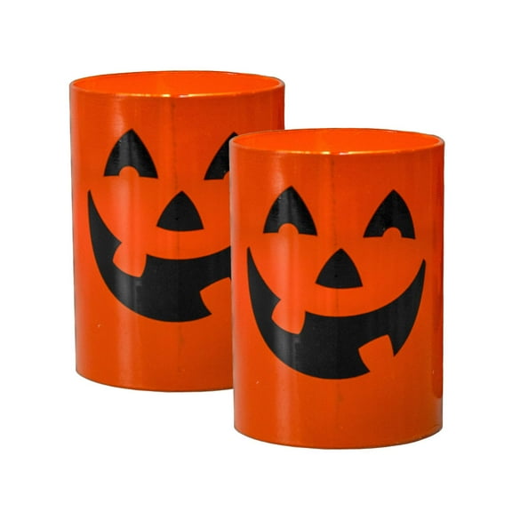 LumaBase Battery Operated Glass LED Candles - Jack O' Lantern, 2-Pack