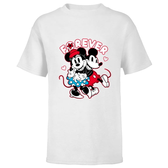 Disney Mickey Mouse Minnie Mouse Love Forever Valentine’s - Short Sleeve T-Shirt for Kids - Customized-White