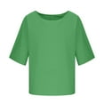 thumbnail image 4 of Razzly Child Girls 3/4 Sleeve Linen Tops Summer 2025 Casual Crewneck Loose Fit Tee Shirts for Kids Spring Seasonal Outfits(Green,3-4 Years), 4 of 6
