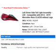 thumbnail image 2 of Left Driver Side Tail Light Assembly - LED - Compatible with 2014 - 2019 Mercedes-Benz CLA250 without Logo 2015 2016 2017 2018, 2 of 2