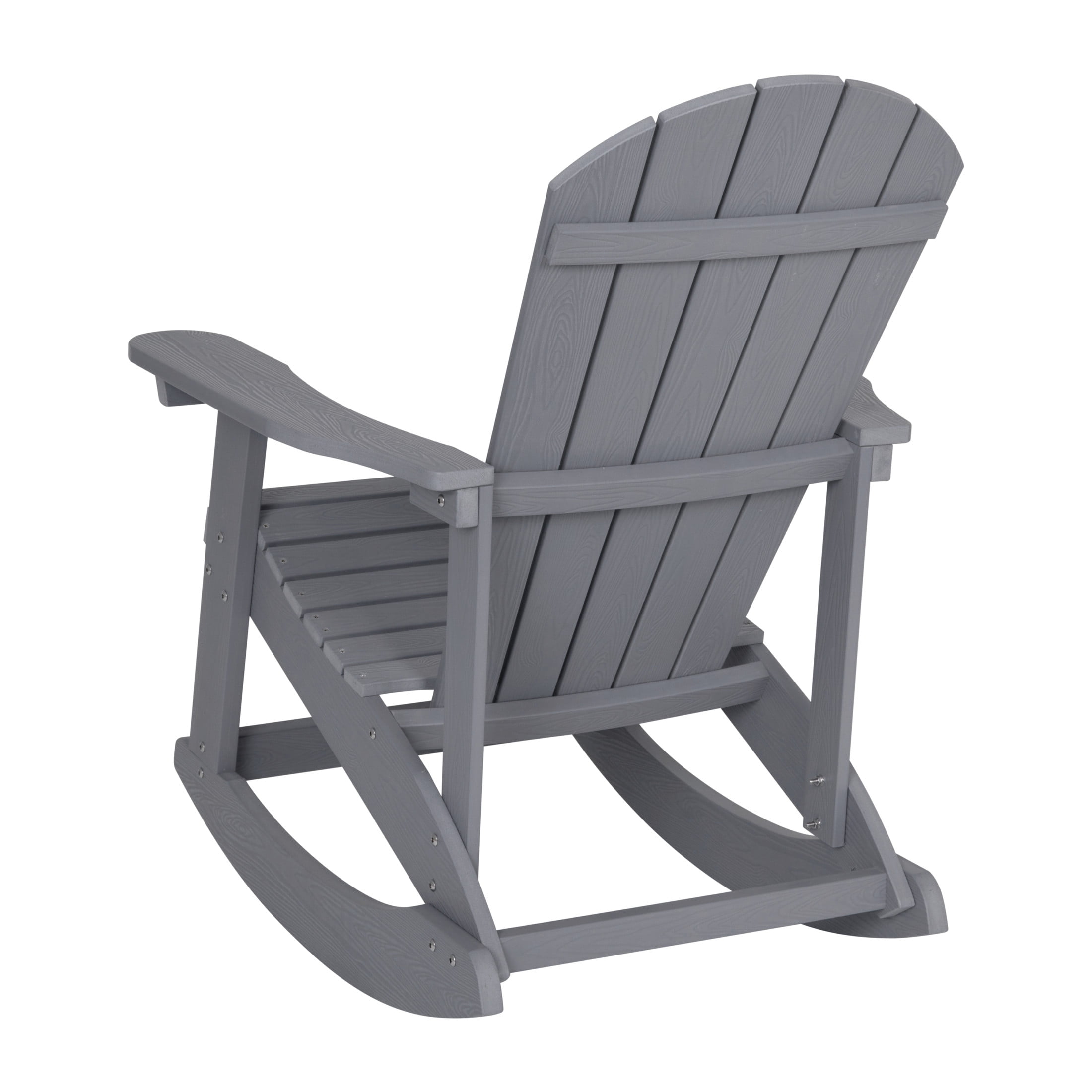 Emma + Oliver Set of 2 Classic All-Weather Poly Resin Rocking Adirondack Chairs in Gray with Stainless Steel Hardware for Year Round Use