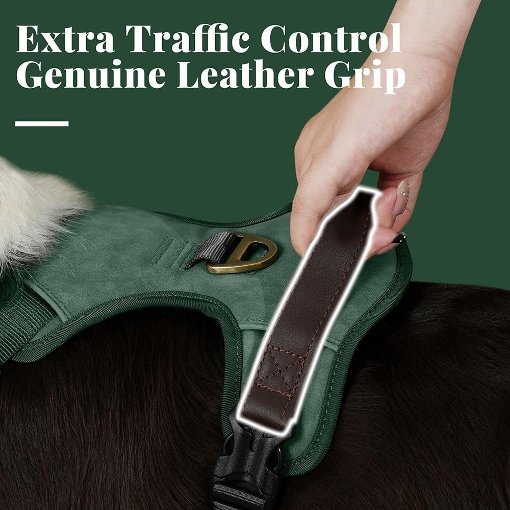 Pet Artist No Pull PU Leather Dog Harness, Adjustable Pet Vest with Handle, Quick Fit Easy Control Soft Padded Vest for Small Medium Large Dogs