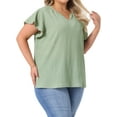 thumbnail image 2 of DARING DIVA Women's Plus Tops V Neck Ruffle T Shirt Blouses 1X Green, 2 of 6