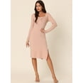 thumbnail image 2 of Unique Bargains Women's Fashion Long Sleeve Slim Fit Ribbed Knit Sweater Midi Dresses XL Pink, 2 of 6